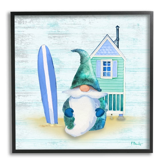 Summer Cottage Gnome Beach Fairy Tales & Fantasy Graphic Art Black Framed Art Print Wall Art