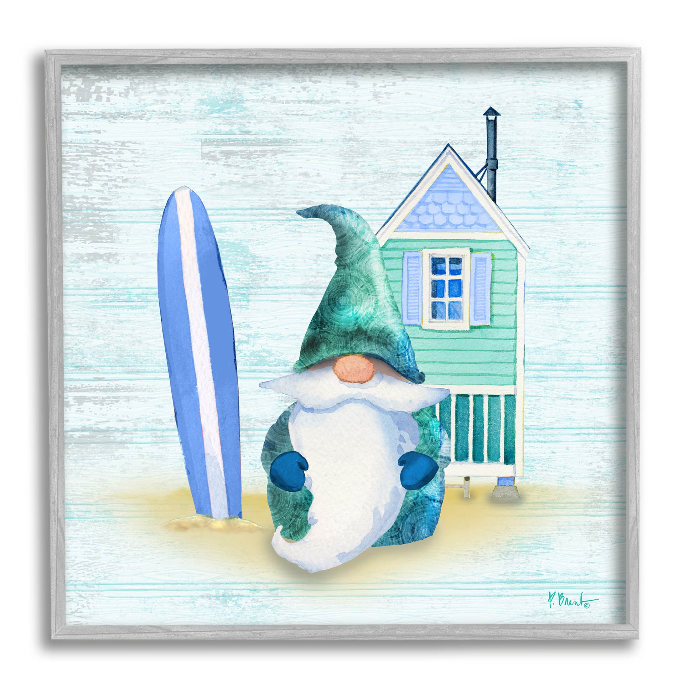 Summer Cottage Gnome Beach Fairy Tales & Fantasy Graphic Art Gray Framed Art Print Wall Art