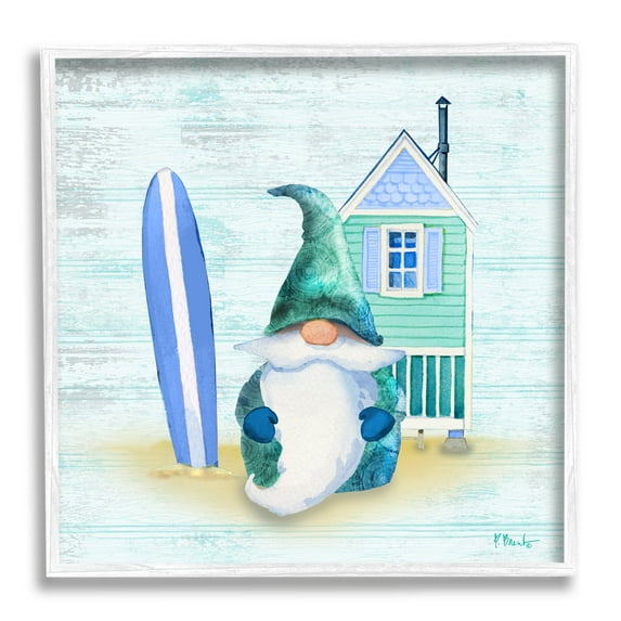 Summer Cottage Gnome Beach Fairy Tales & Fantasy Graphic Art White Framed Art Print Wall Art