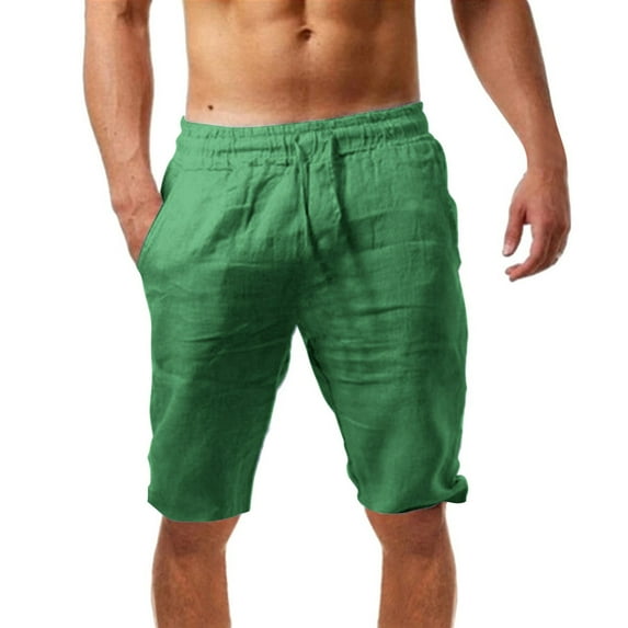 Green Mens Pants Cargo, Sweatpants for Men, Weekend Cotton Mens Cargo Pants, Men's Summer Casual And Fashionable Solid Cotton Linen Shorts