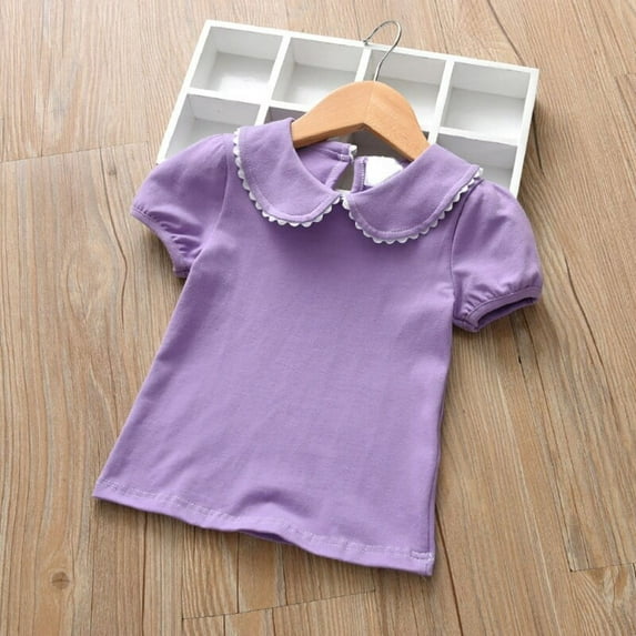 Summer Cotton Baby Toddler Tops Kids Short Sleeve T Shirt Girls Children's Clothing Princess Solid Green Blue Pink T-Shirt
