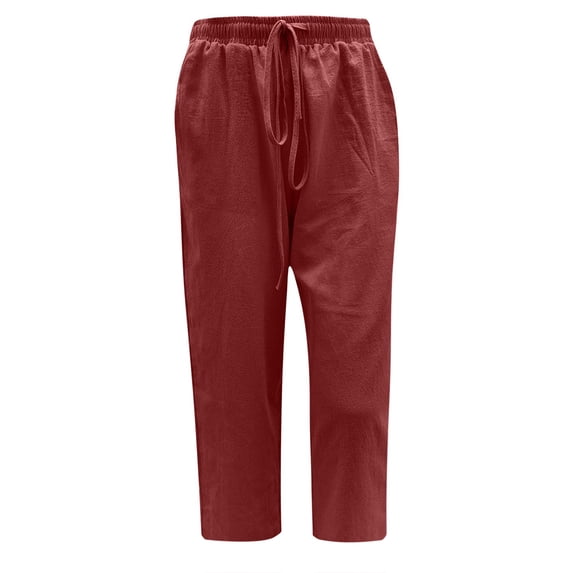 Summer Cotton Linen Capri Pants for Women Casual Loose Fit Lightweight Womens Capris Crop Pants Trousers Elastic Waist
