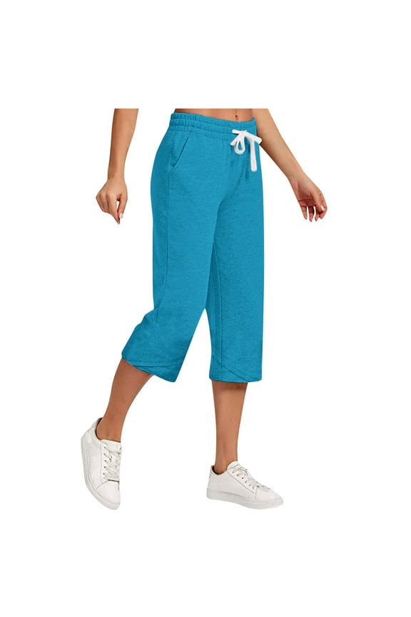 Summer Cotton Linen Capri Pants for Women Drawstring Waist Straight Leg Solid Lounge Capris Slacks