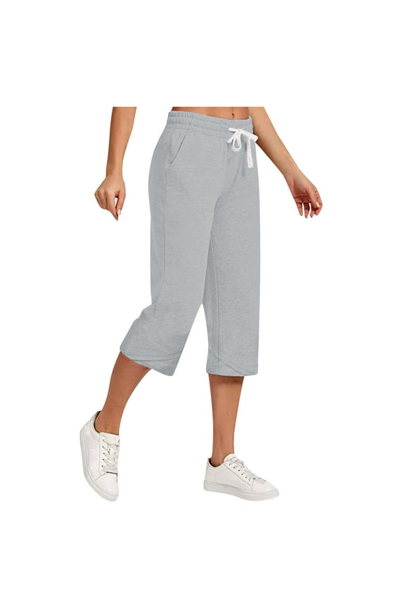 Summer Cotton Linen Capri Pants for Women Drawstring Waist Straight Leg Solid Lounge Capris Slacks