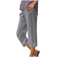 thumbnail image 1 of Summer Cotton Linen Pants Women Cropped Pant Solid Color Slacks Mid Rise Trousers Straight Leg Pant Elastic Drawstrings Bottoms Breathable Soft Lounge Pants with Pockets, 1 of 6