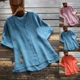 thumbnail image 1 of Summer Cotton and Linen Shirts for Womens Plus Size Spring Printed Casual Loose T-Shirt Short Sleeve V-Neck Embroidery Button Tops Cotton And Linen Blouse, 1 of 6