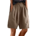 thumbnail image 1 of BLVB Summer Cotton Linen Shorts for Women Casual Baggy Bermuda Shorts Elastic High Waist Lounge Beach Vacation Shorts with Pockets, 1 of 6