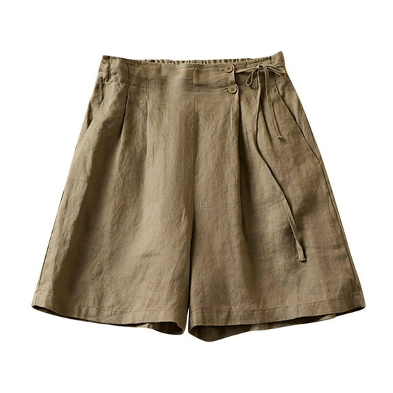 Women Casual Cotton Linen Shorts Drawstring Comfy Elastic Waist Shorts Summer Loose Pull On Short Pants with Pockets