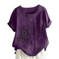 thumbnail image 1 of Summer Cotton Linen Tops for Women Plus Size Casual Oversized Tees Shirts Button Comfy Loose Fit Tunics Blouses, 1 of 5