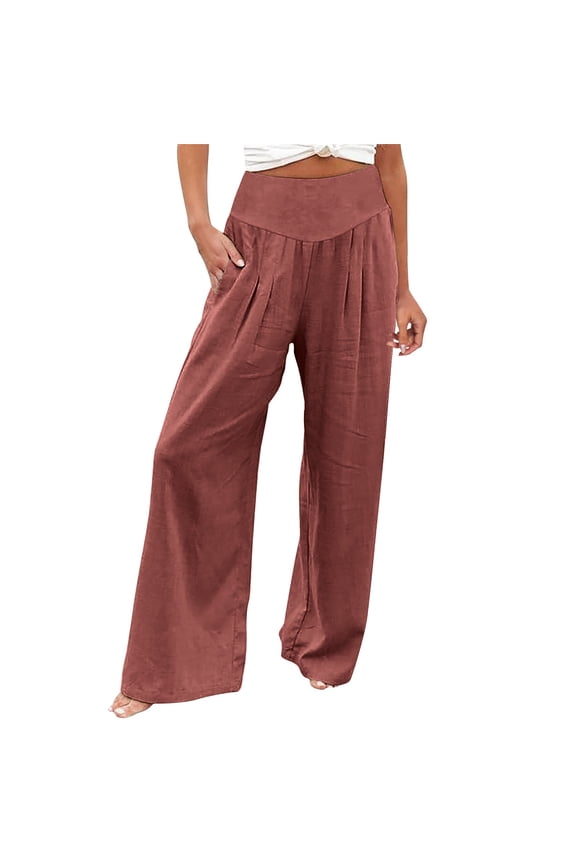 Summer Cotton Linen Wide Leg Pants Women Loose Palazzo Pant Pocket Elastic Waist Casual Pants Culottes for women