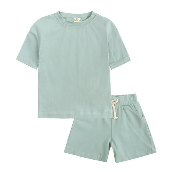 Summer Cotton Short Sleeve T Shirt With Shorts Set For Toddler Boys Girls 2 Piece Tracksuit Solid Loose Comfy Clothes (12-13 Years)