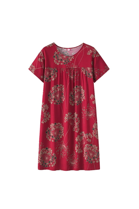 Summer Cotton Silk Short Sleeved Sleep Dress For Middle Women New Loose Fitting Home Wear Elderly Sleepwear Plus Size Dress
