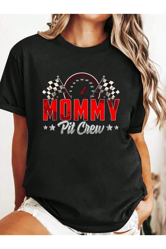 Summer Cotton T Shirt Race Car Birthday Party Racing Family Mommy Pit Crew T-Shirt Graphic Tees Tops Shirts For Women