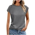thumbnail image 1 of Summer Cotton T-Shirts for Womens Scooped Neck Cap Sleeve Shirts Solid Basic Tees Shirts Slim Fitted Pullover Sweater Blouses Lounge Breathable T-Shirt Bussiness Office Work Clothes 2025 Summer, 1 of 6