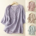 thumbnail image 1 of Summer Cotton and Linen Shirts for Womens Plus Size Casual Short Sleeve V-Neck Cotton Irregular Tops Blouse, 1 of 7