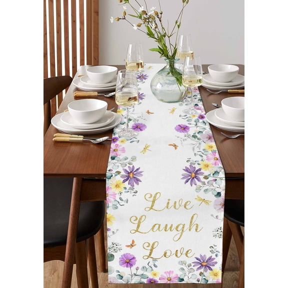 Summer Country Green Foliage Table Runner 13x36in Non-Slip Cotton Linen Table Runners, Simple Watercolor Greenery Dresser Scarves TableRunner for Dinner Kitchen Dining Wedding Party
