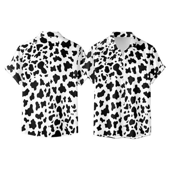 Summer Cow Print Button Down Shirt for Women Floral Open Front Casual Blouse Lightweight Loose Fit Comfortable Short Sleeve Turn Down Collar White S