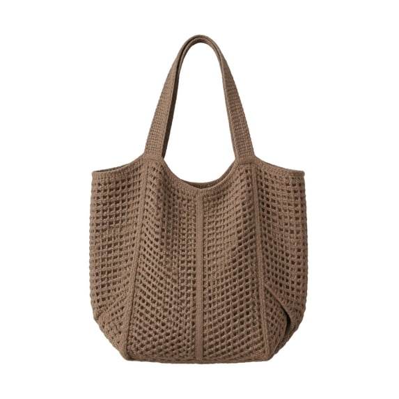 Summer Crochet Bag For Women, Large Capacity Mesh Handbag, Soft Foldable Shoulder Tote For Beach Travel Shopping, Brown