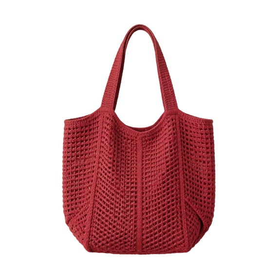 Summer Crochet Bag For Women, Large Capacity Mesh Handbag, Soft Foldable Shoulder Tote For Beach Travel Shopping, Red