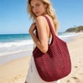 thumbnail image 1 of Summer Crochet Beach Tote Bag for Women Large Capacity Mesh Handbag Soft Foldable Shoulder Bag, 1 of 7