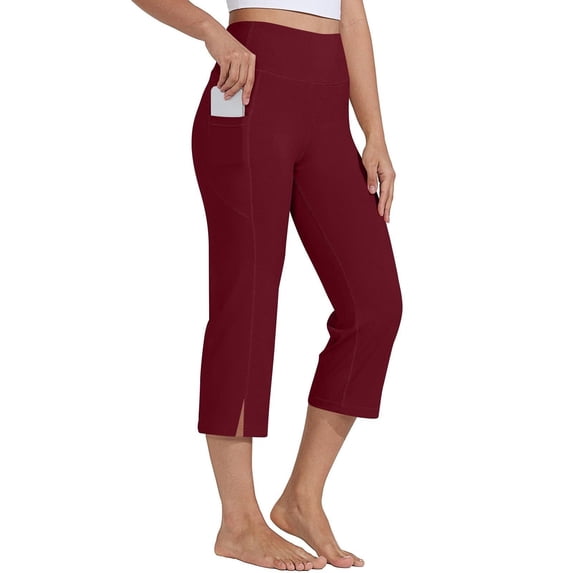 Summer Crop Pants,Capri Yoga Pants for Women Dressy Casual Soft High Waisted Solid Color Workout Capris with Pockets