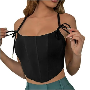 Summer Crop Tops for Women Sleeveless Tie Spaghetti Straps Corset Tops Solid Color Casual Club Camisole Tank Tops