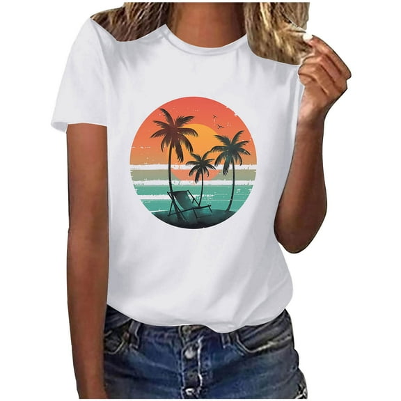 Summer Crop Tops for Women Womens T Shirts Casual Graphic Summer Clothes for Women 2025 Vacation Plus Size