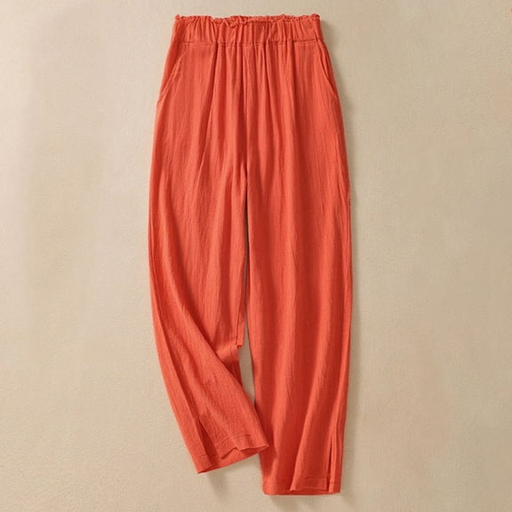 Summer Cropped Loose Thin Retro Literary Versatile Slit Slacks Womens Casual Leggings Stretchy Work Pants Womens Casual Pants Women Pants Casual Summer Floral Pants for Women Casual Dress Pant Women