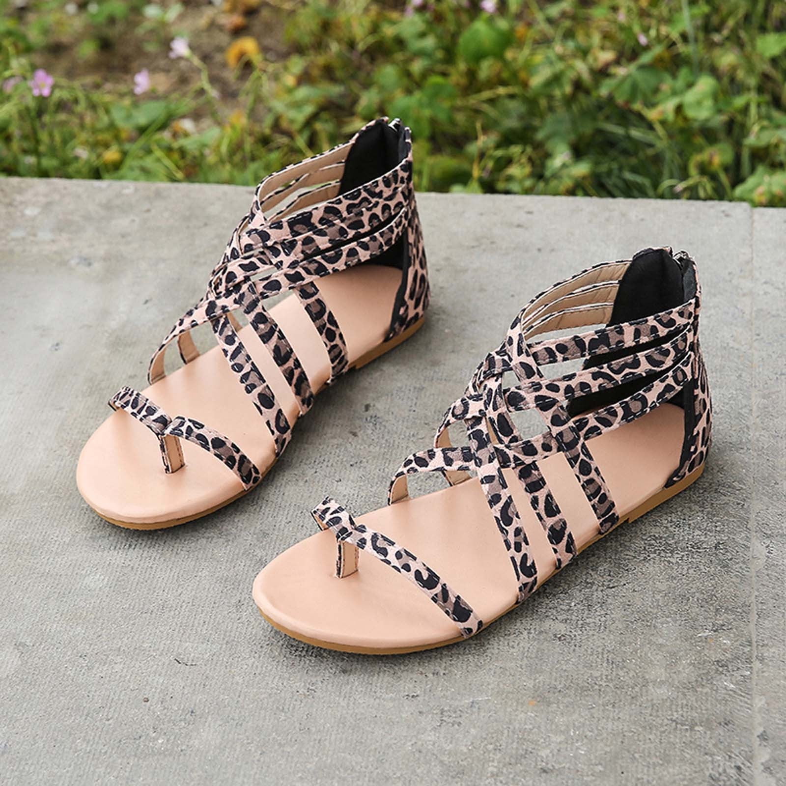 Summer Crosstied Zipper Flat Sandals Woven Thong Women Ladies Sandals