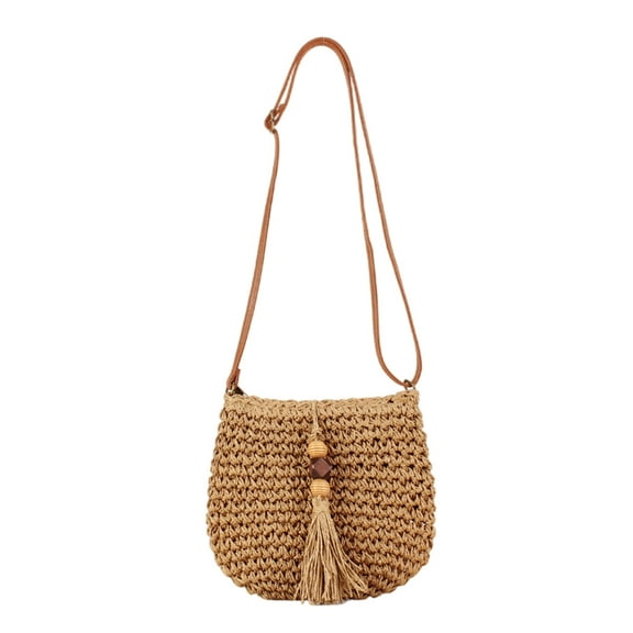 Summer Crossbody Purse for Women Handwoven Straw Bag Bohomian Beach Vacation Bag with Tassels and Adjustable Strap