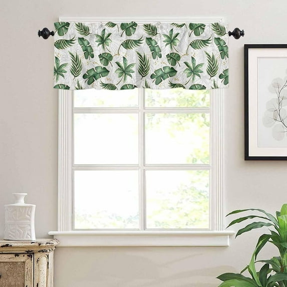 Summer Curtain Valances for Windows, Tropical Palm Leaves Green Rod Pocket Valance Window Treatments Short Curtains for Kitchen Bathroom Living Room