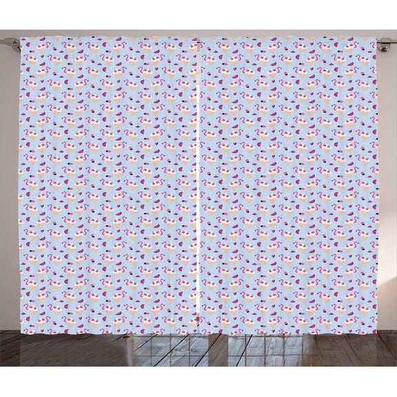 Ambesonne Summer Curtains 2 Panel Set, Cherry Flamingo Ice Cream, 108" x 108", Multicolor