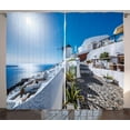 thumbnail image 1 of Ambesonne Summer Curtains 2 Panel Set, Oia Village in Santorini, 108" x 96", Blue and White, 1 of 2
