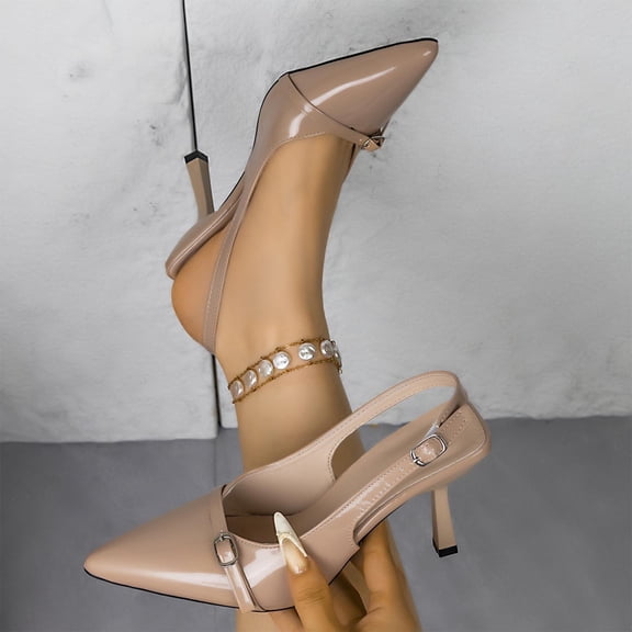 Summer Cushionaire Sandals For Women Casual Solid Color Pointed Toe Heels Versatile High Heels Shoes Khaki Summer Slippers Size 6.5