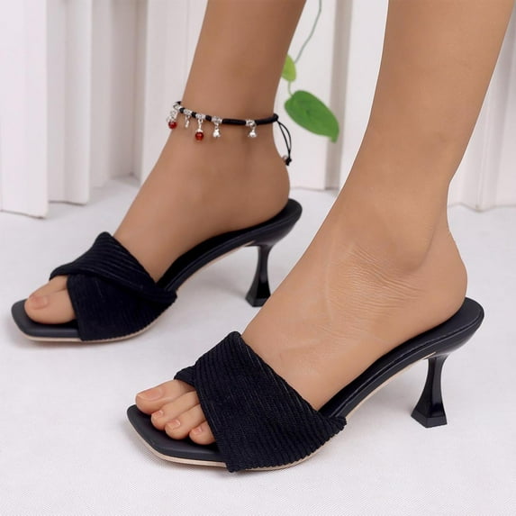 Summer Cushionaire Sandals For Women Casual Solid Color Toe Open Toe Sandals Fabric Slippers High Heels Shoes Black Summer Slippers Size 9.5