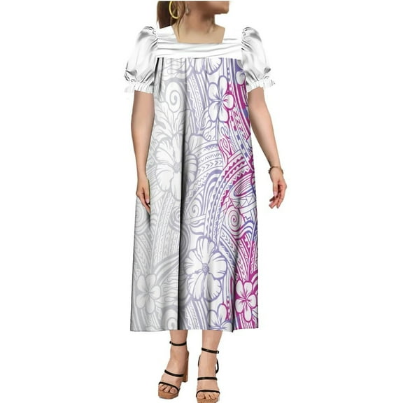 Summer Custom Women's Dress Polynesian Mumu Long Dress With Puffed Sleeves Elegant Temperament Banquet Dress