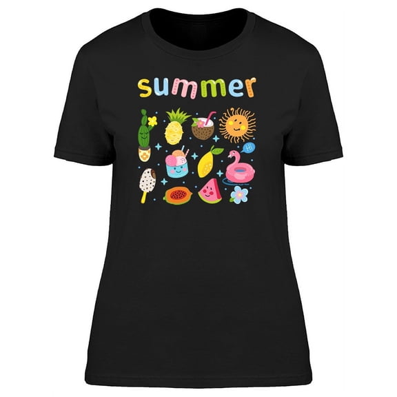 Summer, Cute Colorful Doodles T-Shirt Women -Image by Shutterstock, Female x-Large