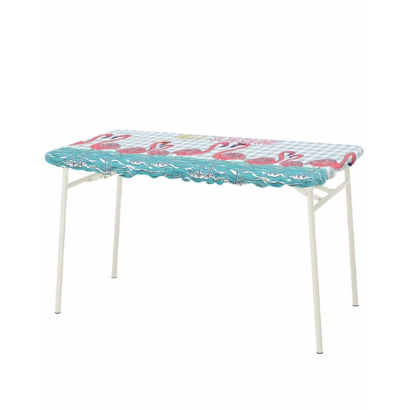 Summer Cute Flamingo Rectangle Tablecloth, Waterproof Elastic Fitted Table Covers for 8 Foot Tables, 32x96inch Decorative Tablecloths for Picnic, Camping, Outdoor, Cartoon Animal Grey Check Plaid