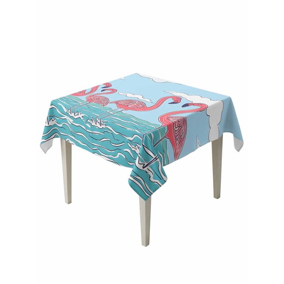 Summer Cute Flamingo Table Cloth, Cartoon Animal Cloud Blue Sky Waterproof Tablecloth for Square Tables, Reusable Washable Fabric Table Cover for Restaurant Kitchen Dining Tables 54"x54"
