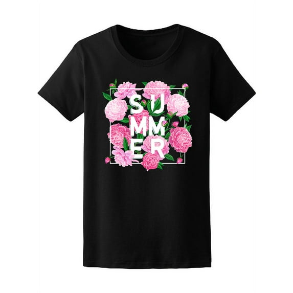 Summer Cute Pink Peony Flowers T-Shirt Women -Image by Shutterstock, Female Medium