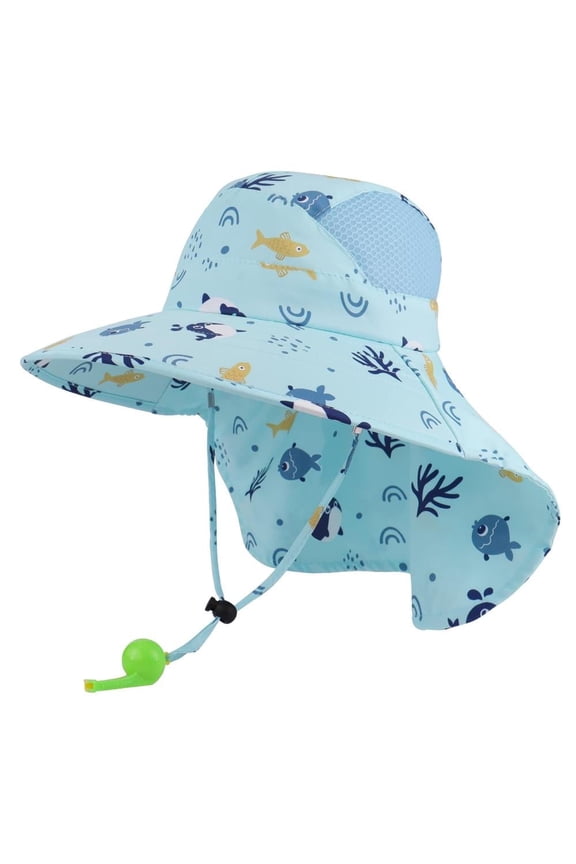 Summer Cute Sun hat for Boys and Girls, Cartoon Big Brimmed Fisherman hat, UV Resistant Children's hat, Whistle Sun hat