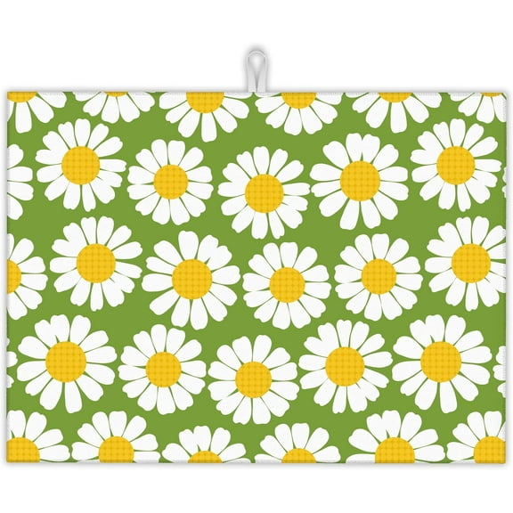 Summer Daisies Flowers Dish Drying Mats 18x24 Inch, Dish Pad Drying Rack Mat for Kitchen Counter Ultra Absorbent Microfiber Dishware Coffee Maker Bar Countertop Decor