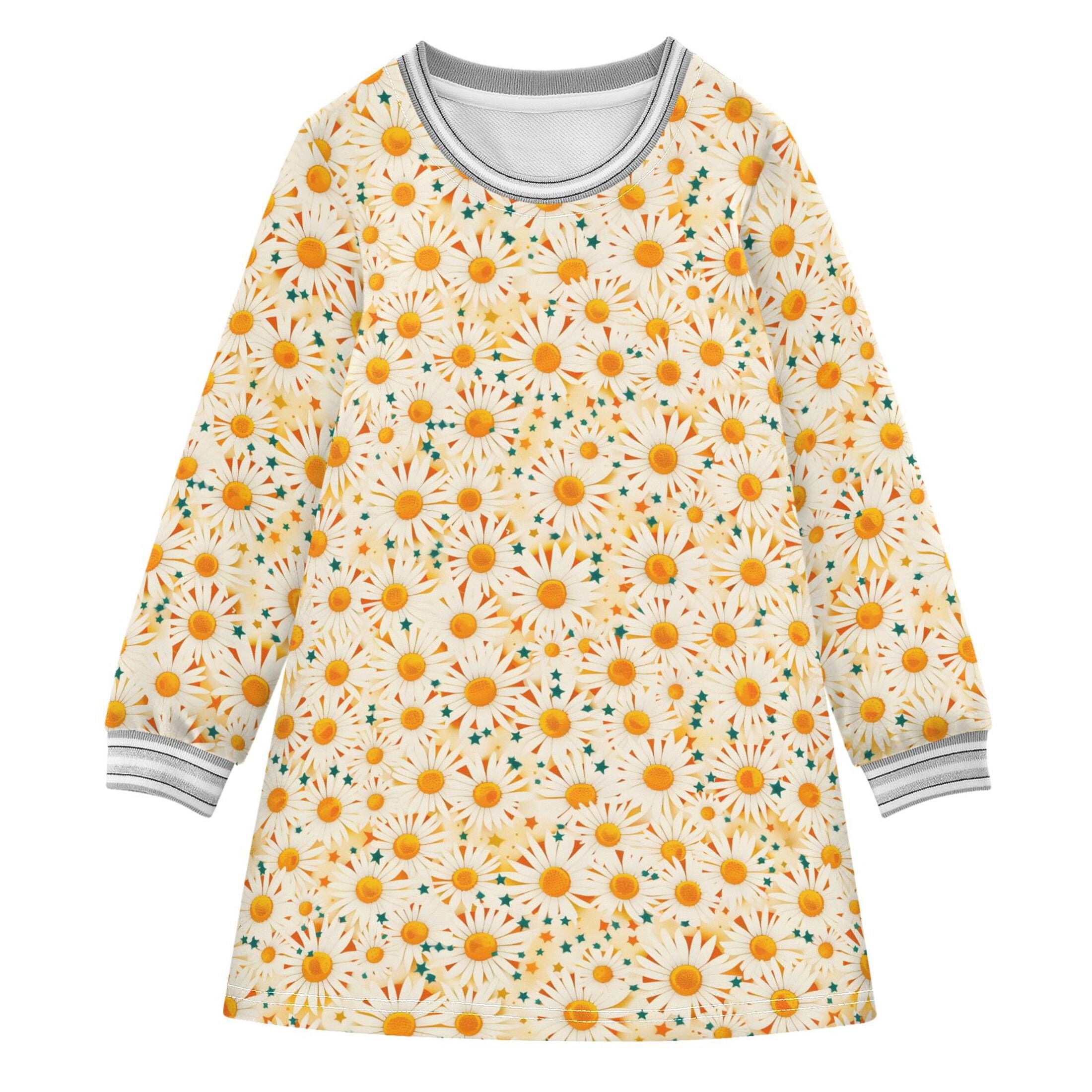 Summer Daisies Girl's Long-sleeved Dress A-line One-Piece Dress for 2-8 ...