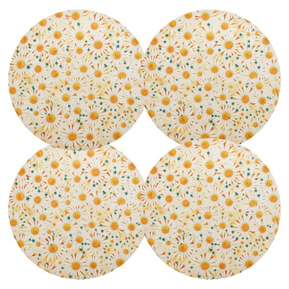 Summer Daisies PVC Round Grid Placemat Table Mat Set 4 Pcs 15.4" x 15.4"