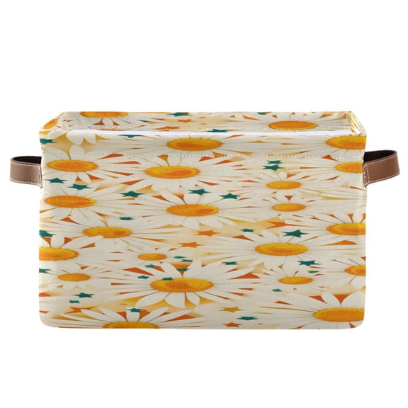 Summer Daisies Square Storage Bins with Handles Collapsible Containing Box 1 Pack