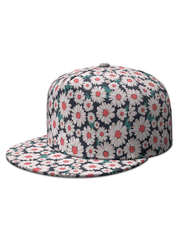 Summer Daisy Baseball Cap – Bright Floral Flat Brim Hat, Breathable Flat Brim Back for Hot Days