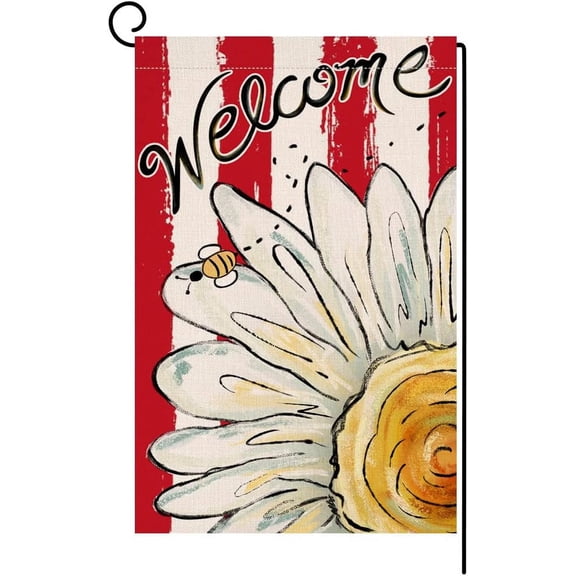 Summer Daisy Garden Flag 12x18 Vertical Double Sided Welcome Spring Floral Bee Holiday Outside Decorations Burlap Yard Stripe Red Flag BW336