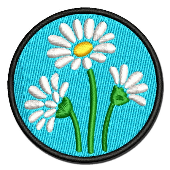 Summer Daisy Trio Applique Multi-Color Embroidered Hook & Loop Patch - 3 Inch Medium