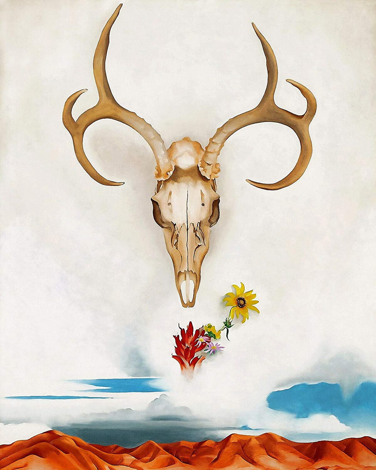 Summer Days 24x30 Canvas Art with Deer Skull and Flowers