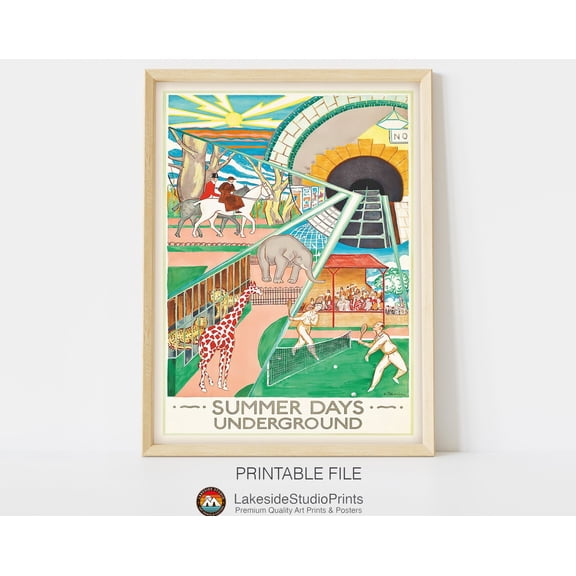 Summer Days Underground London Retro Travel Poster Vintage Travel Poster, 8x12 UNFRAMED